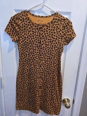 art class Girls' Leopard Print Short Sleeve Dress in Mustard and Black